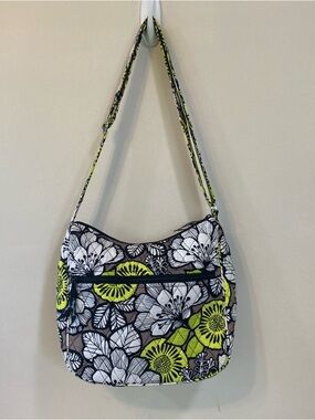 Vera Bradley Citron Floral Crossbody Shoulder Bag Black White Green